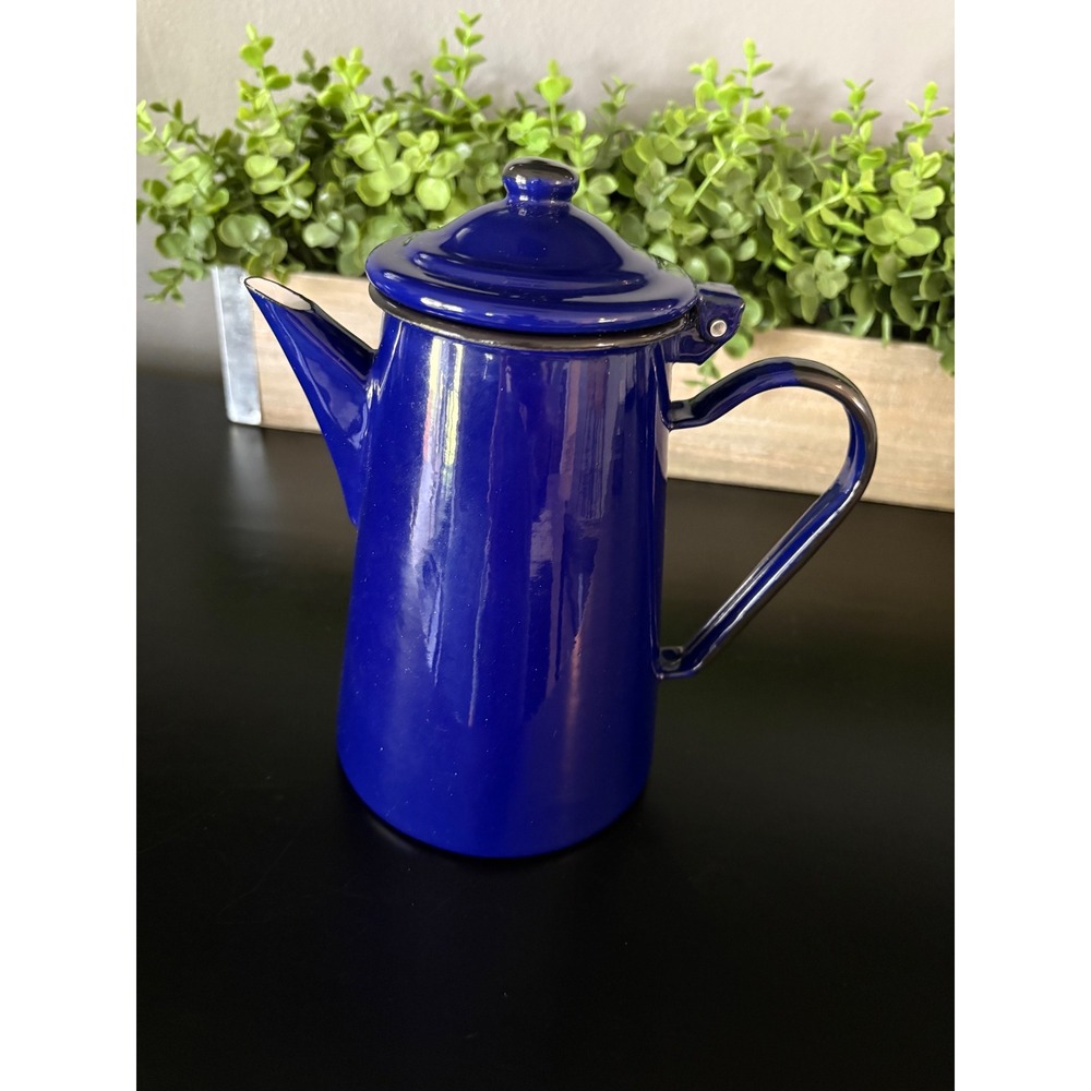 Emalia Olkusz Cobalt Blue Enamelware Coffee‎ Pot Teapot Made in Poland Vintage